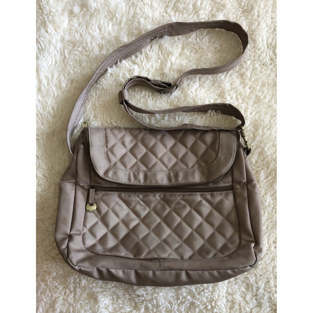 Travelon Anti-Theft Tan Quilted 12"X 10" Crossbody Adjustable Shoulder Bag Beige